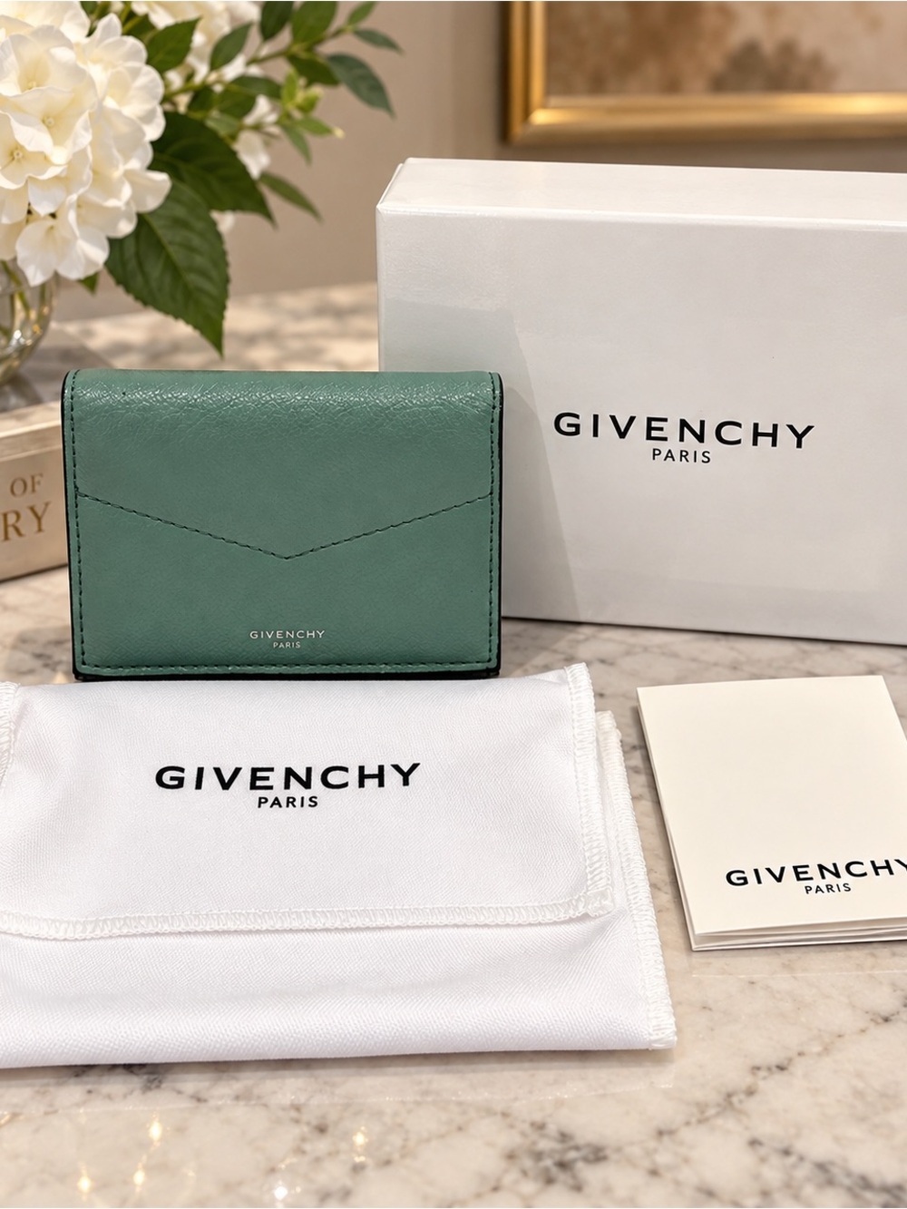Givenchy Antigona Sage Green Leather Bifold Wallet with Box and Dust Bag